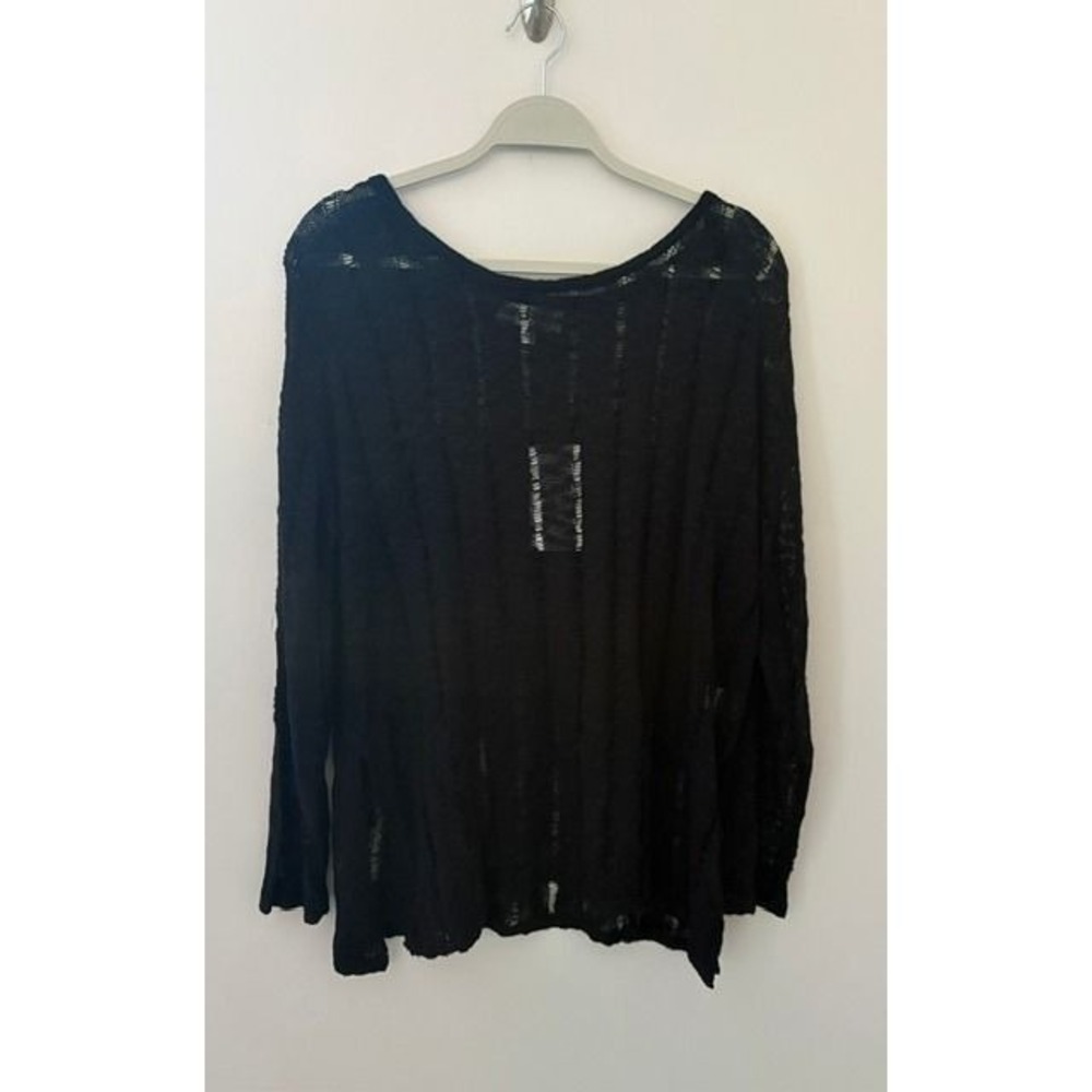 Heyday Womens Black Open Knit Pointelle Long Sleeve Sweater Top Size Med